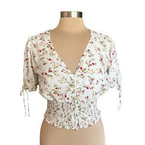 J for Justify Ditsy Floral Crop Top Smocked Waist LRG Milkmaid Coquette Romantic